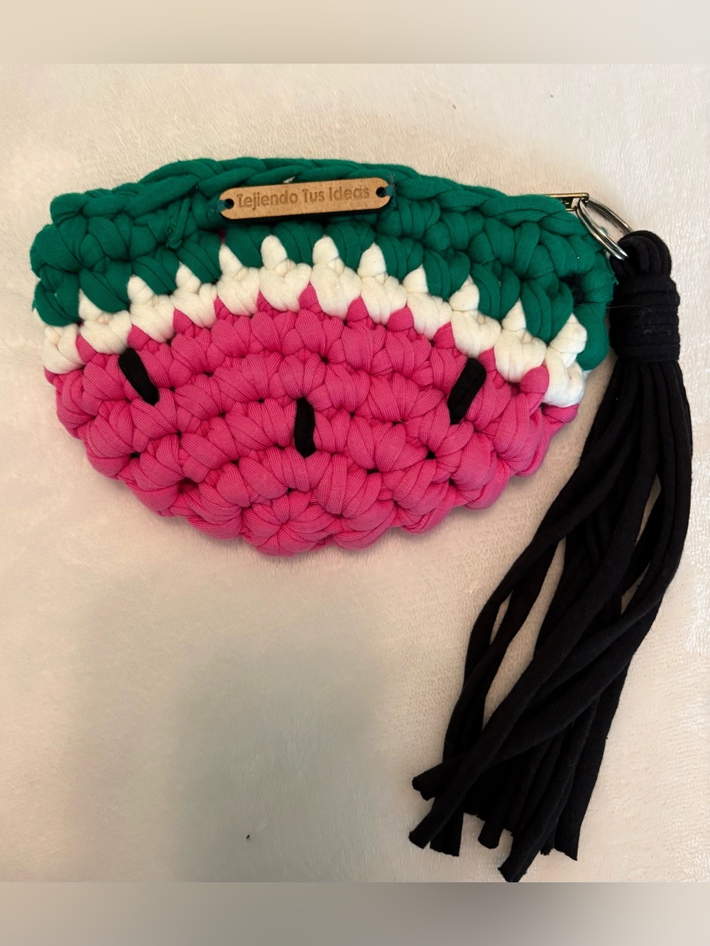 Handmade Crochet Watermelon Coin Purse Zip Pouch Lined Tassel Cute Boho
